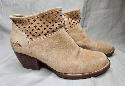 Born Ankle Boots Womens Size 8.5 Beige Leather Suede Cut Out Accent Block Heel - Image 1 of 4