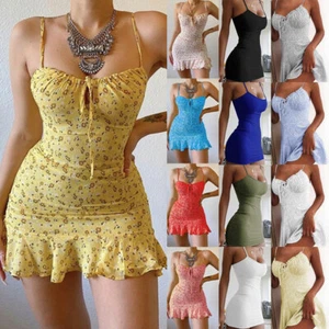 Womens Bodycon Mini Dress Sexy Party Club Wear Short Vest Dress Beach Sundress// - Picture 1 of 21