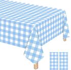 2 Pack Light Blue Gingham Tablecloth - Disposable Plastic Waterproof Table Cover