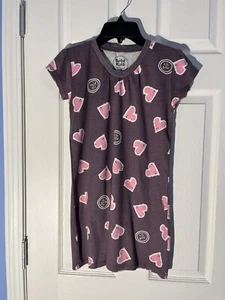 Girl Good Kids Size Large 10 Purple Pink Heart Print Pajama Gown Life Is Good - Picture 1 of 13