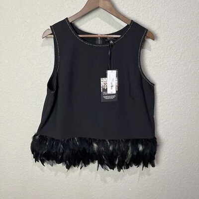 NWT XL Nicole by Nicole Miller Black Top PULLOVER Feather RUFLES Formal  - Image 1 of 4