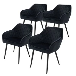 4er Set Esszimmerstühle Samtstühle Wohnzimmerstühle Polsterstuhl Schwarz - Bild 1 von 6