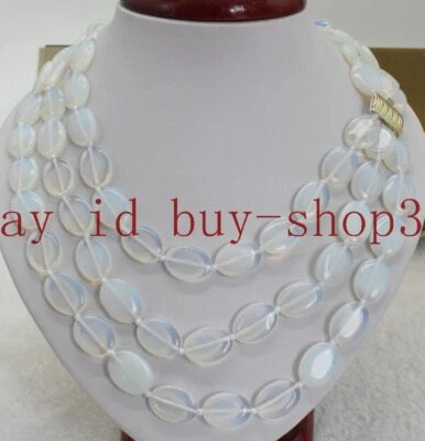 Collar de cuentas de piedras preciosas ovaladas de piedra lunar ópalo blanco natural de 3 filas 13X18 mm 17-19"" Foto 1 de 4