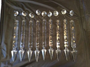 9 Vintage French Cut Spear Prisms Chandelier Total Length 10” - Picture 1 of 4