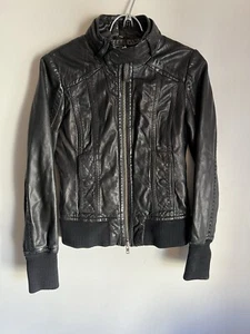 Mackage Aritzia Lambskin Black Leather Jacket Size Small Womens Lamb Coat Zip Up - Picture 1 of 11