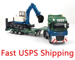 1:50 Scale Diecast Flat Trailer Loader with Excavator Vehicle Car Model Toy - Picture 1 of 5
