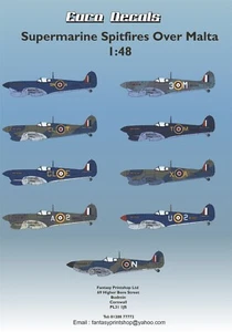 EURO DECALS ED48141 SUPERMARINE SPITFIRES OVER MALTA MODEL DECALS TRANSFERS 1/48 - Picture 1 of 11