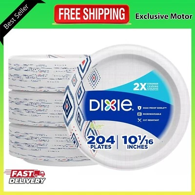 DIXIE ELECTRIC Dixie Large Paper Plates, 10 Inch, 204 Count, 2X Stronger