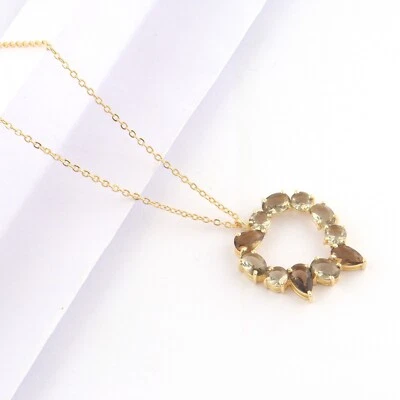 Faceted Cut Dainty Smoky Quartz Yellow Gold Plated Cable Chain Pendant Necklace - Image 1 of 4