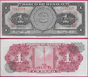 MEXICO 1 PESO 1970 UNC T-BIO,PIEDRA DEL SOL AT CENTER,(AZTEC SUN STONE,AT CENTER - Picture 1 of 1