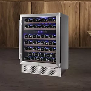 51-Bottle Wine and Beverage Refrigerator Dual Zone Wine Beer Fridge Cooler Cella - Picture 1 of 6