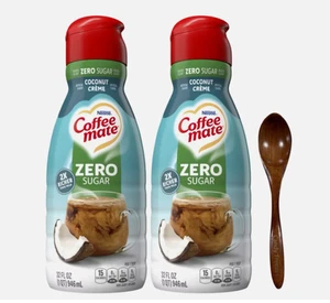 CoffeeMate Zero Sugar Coconut Creme Coffee Creamer 32 oz 2 pack w/ Wooden Spoon - Foto 1 di 1