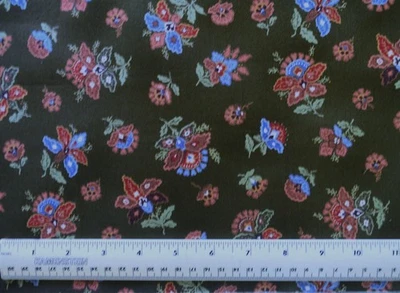11" 100% cotton fabric Celeste by Moda Jacobean Flowers on Dark Olive Green - Image 1 of 2