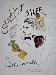 1953 Shocking de Schiaparelli Parfum Snuff Cologne Vertes kissing art ad  - Bild 1 von 1