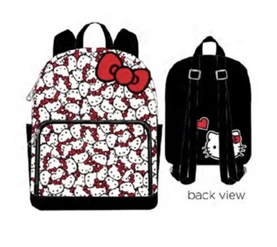 Hello Kitty Mini Backpack 3D Red Bow All Over Print White Sanrio Bag Zip Pocket - Image 1 of 4