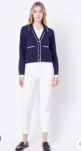 English Factory Damen-Cardigan Größe M marineblau weiß Kontrast Varsity - Bild 1 von 12