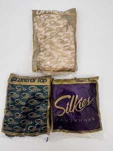 3pk Vintage Silkie’s Pantyhose L Sheer Charm Control Top Opaque NOS USA - Picture 1 of 16