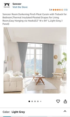 Sanceor Room Darkening Pinch Pleat Curtain, Insulated “52"x 84" Grey, (1 Panel) - Image 1 of 4