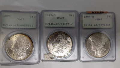 Lot of 3 PCGS MS 63 Morgan Silver Dollars OGH Uncirculated Rattlers - Image 1 of 4