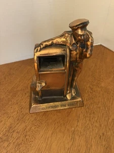 Rare /Copper Plated "Delivering The Mail" Postman Mailman Mail Box Coin Bank USA - Picture 1 of 11