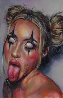 original painting 19 x 29.5 cm 173ST artwork gouache modern female portrait - Image 1 of 3