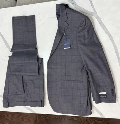 Jos. A. Bank 42L (36W) Wool Blend Suit  Pants&Jacket, Grey with Blue Windowpane - Image 1 of 4