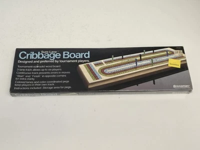 Vintage 1983 Cribbage Board 3 Track Pressman Sure-Lane Solid Wood New - Image 1 of 4