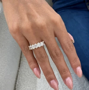 2,0 kt Ovalschliff Halb Ewigkeit Ehering Geschenkring Laborgezüchtet Diamantring 14 K - Bild 1 von 6