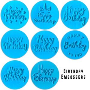 Happy Birthday Cookie Stamp Embosser Range Fondant Unicorn Stars Balloons 
