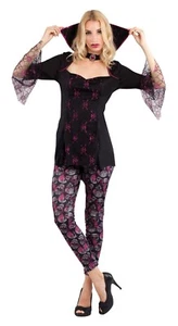 Adult Ladies Vampiress Skull Design Vampire Fancy Dress Halloween Costume 10-14 - Picture 1 of 1