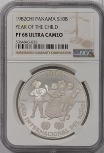 Panama 1982 10 Balboas silver NGC PF68UC Year of the child NG1313 combine shippi - Picture 1 of 2