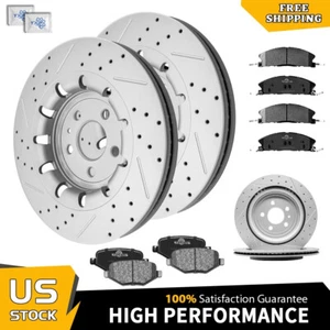 Front Rear Drilled Brake Rotors Ceramic Pads Kit For 2013 - 2016 Lincoln MKS MKT - Foto 1 di 6