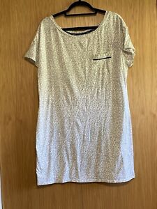 Liz Claiborne Grey & White Animal Print Sleep Shirt w/ Navy Trim Nightgown Sz XL