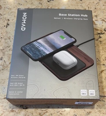 Nomad Base Station Hub Edition Qi Wireless Charging Station Leather - Walnut - Image 1 of 4