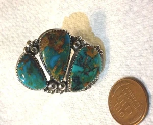 3 stone Old Kingman Turquoise Sterling Silver Ring T Byrd & GBoyd, Navajo sz 10 - Picture 1 of 2
