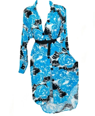 Vintage Hawaiian Caftan 1980s Floral Tunic Button Down Dress - Image 1 of 4