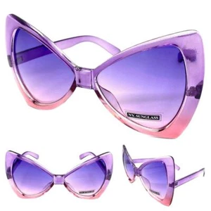 OVERSIZED EXAGGERATED Funky RETRO SUN GLASSES Huge Bow Shape Purple & Pink Frame - Picture 1 of 6