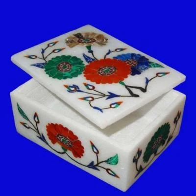 Marble jewelry Box floral semi precious stones inlay art Home decor - Image 1 of 3