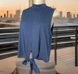 Lululemon Shirt Time To Restore Mock Neck Top Tie Front Crop Blue Women Sz 8 - Picture 1 of 9