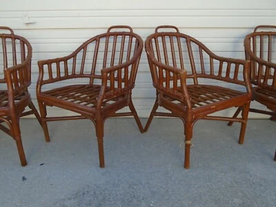 Par de Sillas de Bambú Comedor Capitán Brazos Ratán Hollywood Regency Boho Baker ESTILO 2 Foto 1 de 4
