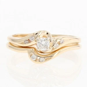 .16ctw Diamond Solitaire with Accents Wedding Set Rings 10k Yellow Gold Size 6 - Picture 1 of 7
