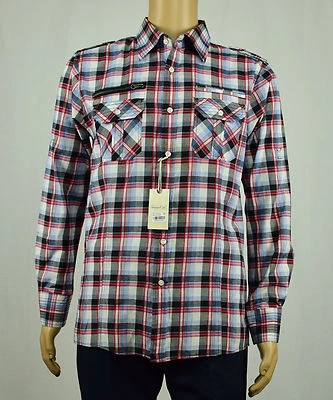 Sovereign Code Mens Red/Blue Button-Down Roll-Tab Sleeve Plaid Shirt L - Image 1 of 4