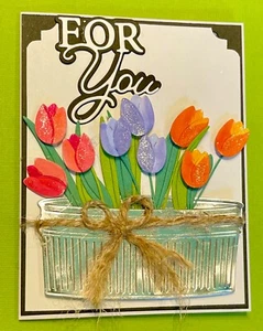 4 TULIPS in a tin Planter  “For You” Stampin Up Cardstock Card Kit DIY - Picture 1 of 1