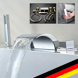 5 Hole Set Bath Faucet Hand Shower Bath Edge Faucet Waterfall Chrome Kit - Picture 1 of 9