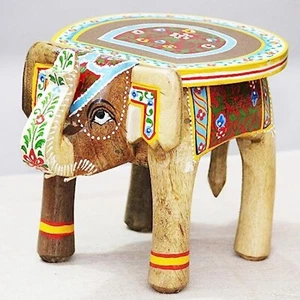 Elegant Hand-Painted Wooden Elephant Stool: Versatile Side Table for Home Decor - Picture 1 of 6