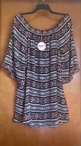 HAYDEN LOS ANGELES Off Shoulder Chiffon Black Aztec Print Dress Women's XL NEW - Picture 1 of 4
