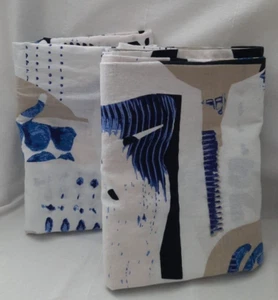 2 Ikea Silverbuske Modern Abstract Curtain Panels Blue Black White Tan 57" x 96" - Picture 1 of 12