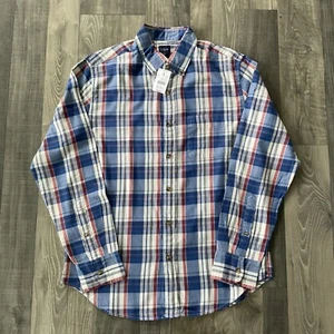 NWT J Crew Button Down Long Sleeve Shirt Men’s Small White Red Blue Plaid AH171 - Picture 1 of 5