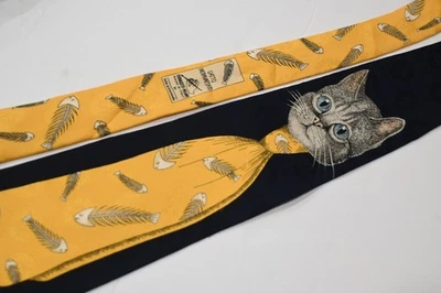 Corbata de cuello para hombre Fornasetti Gatto seda azul con: 3 3/4" POR L:62" Foto 1 de 4