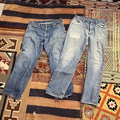2 Pair Vintage 70s JC Penney  jeans  Indigo Super Denim Talon Distressed - Image 1 of 4